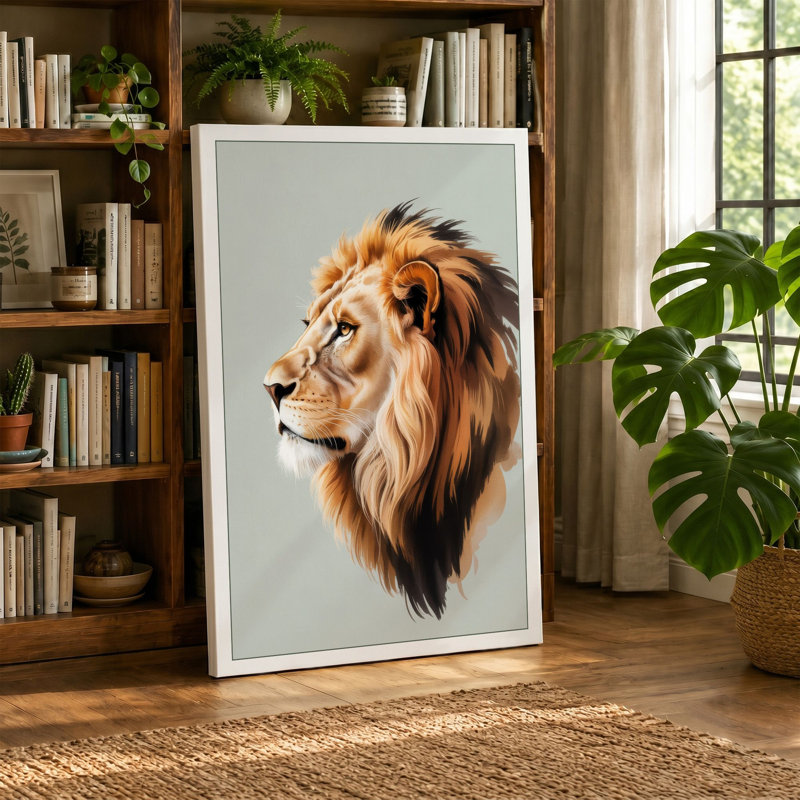 Lion in Profile Modern - Wrapped Canvas, 30x20 - 76.2 x 50.8 cm, Ochre Border