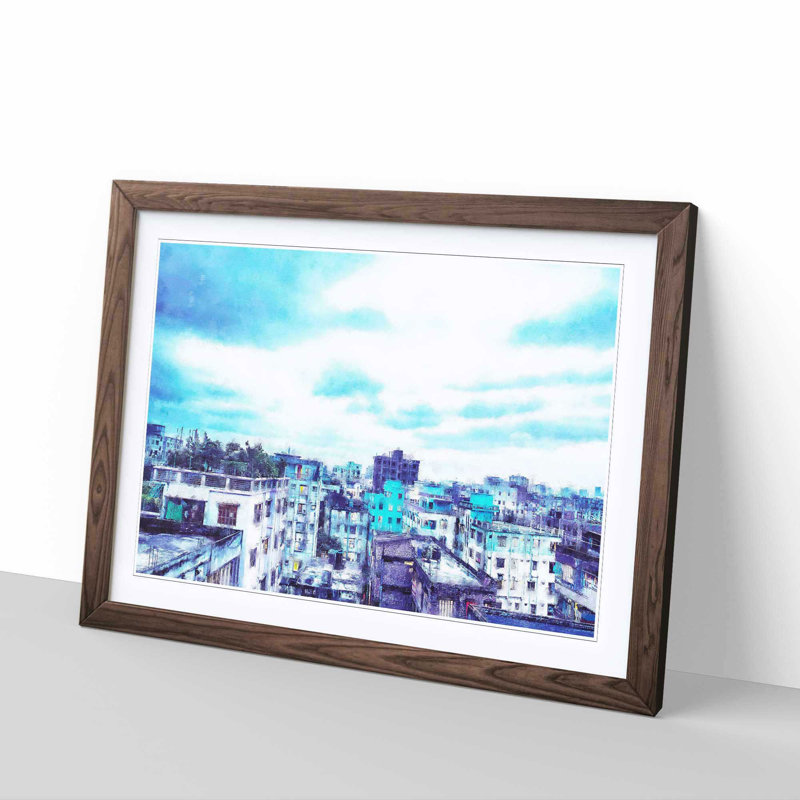 Skyline of Dhaka in Bangladesh - Picture Frame Painting Print on MDF, Walnut Framed, 33cm H x 45cm W x 2cm D