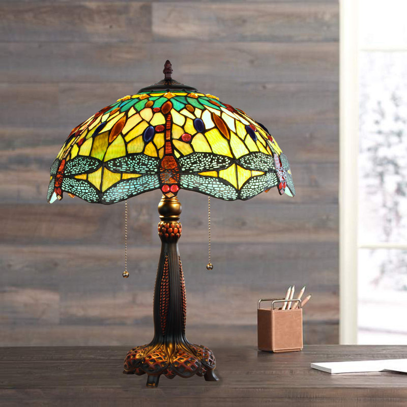 Lampe de table en bronze foncé à 2 lumières de style Tiffany Gotthard