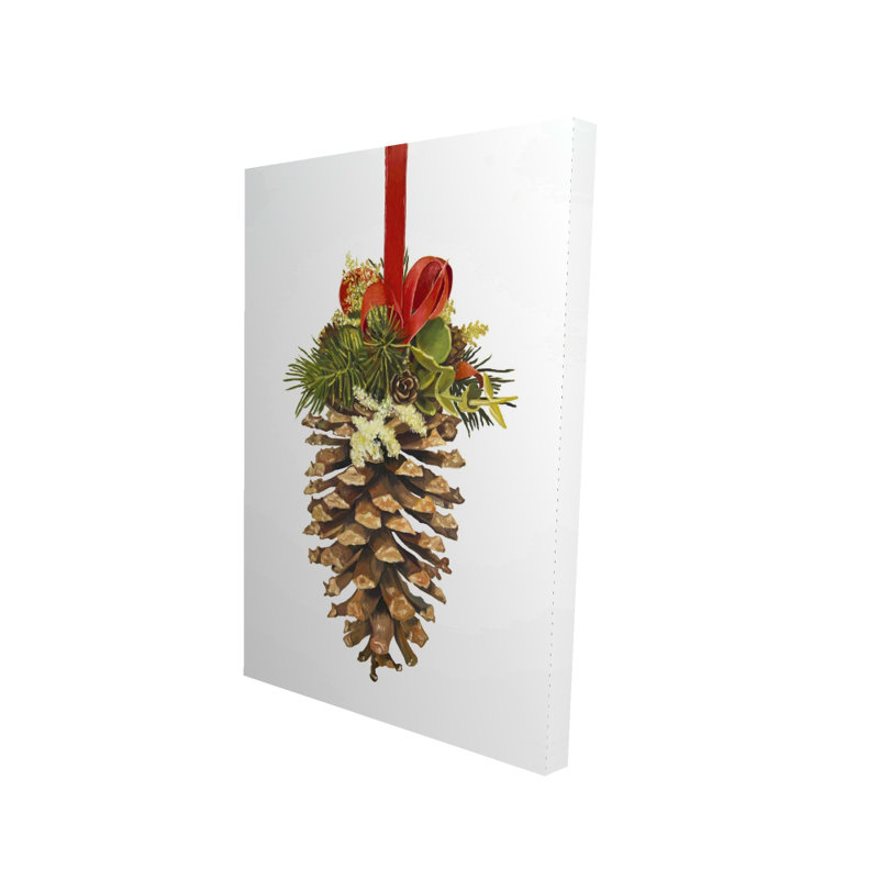 Pomme de pin de Noël décorative sur toile rouge scandinave