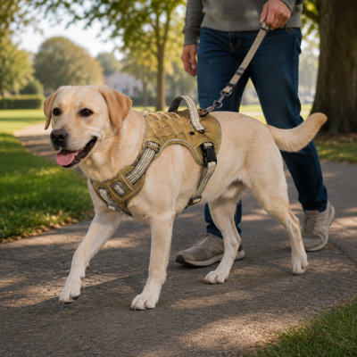 Adjustable Tactical Dog Harness with Control Handle and Detachable Utility Pouch