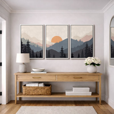 "Sun Mountain Landscape" Tranquil Orange Sunset Layered Hills