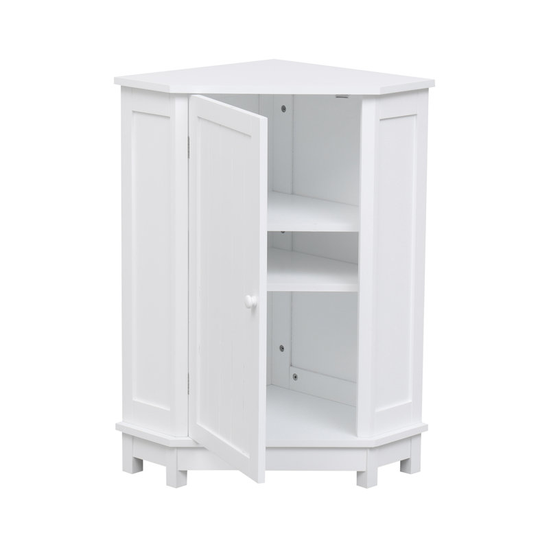 White Bathroom Cabinet Triangle Corner Storage Cabinet With Adjustable Shelf Modern Style MDF Board