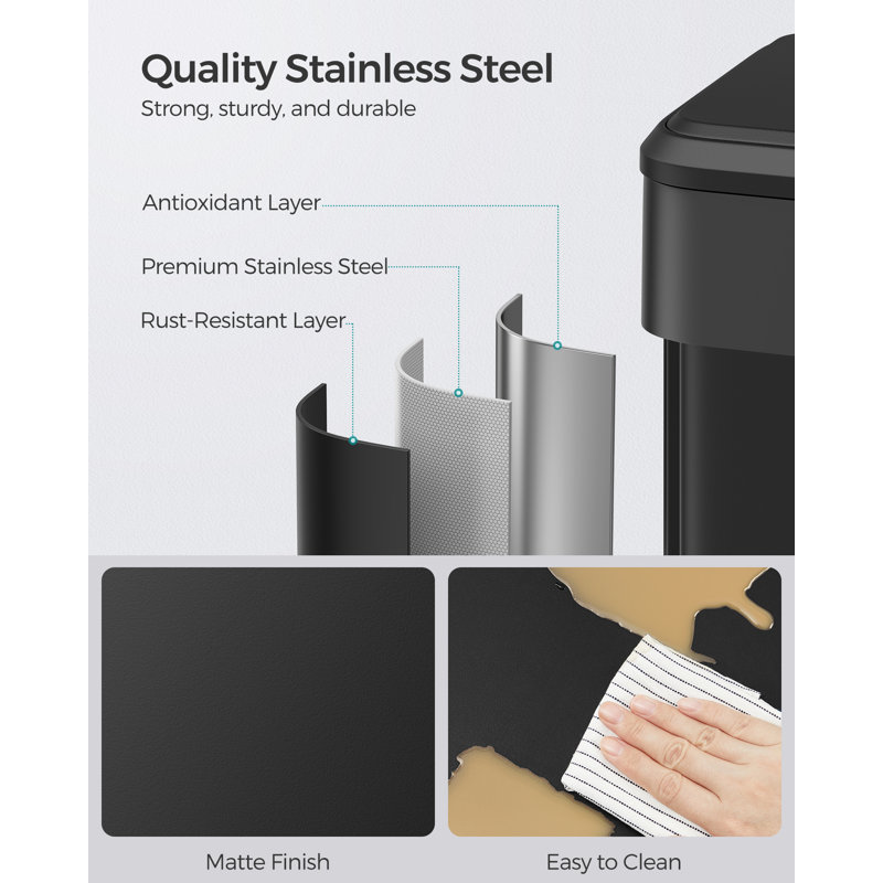 10.5-Gallon Ink Black Stainless Steel Pedal Trash Can