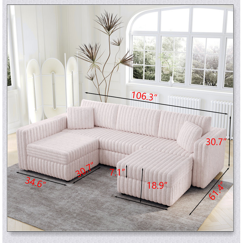Canapé pour 4 personnes en forme de U de 106,3 pouces avec repose-pieds hydraulique de 30,7 pouces pour plus de confort et de rangement