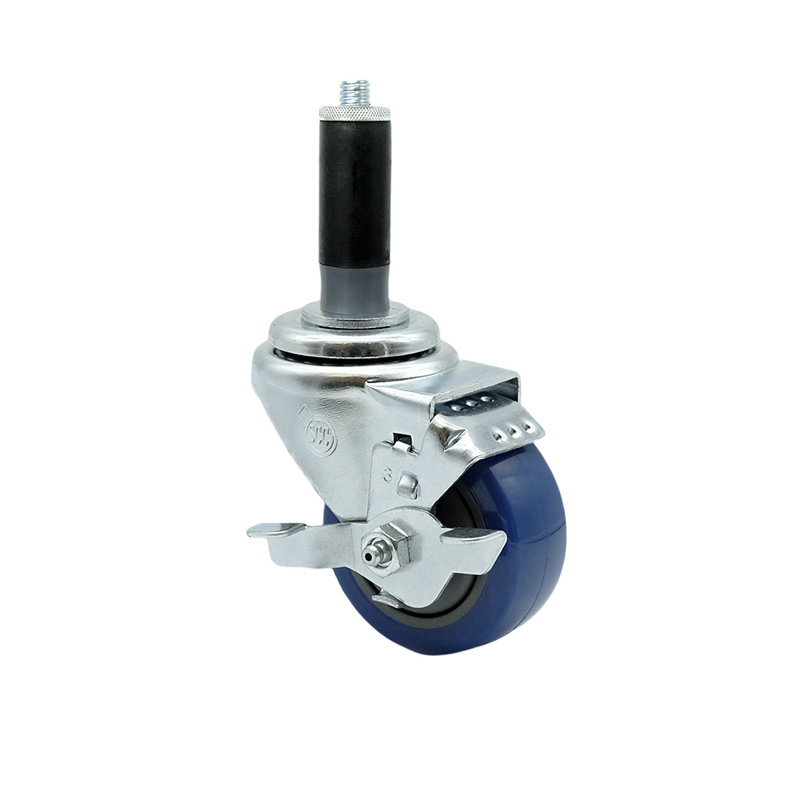 Polyurethane Expanding Caster with Brake, Blue