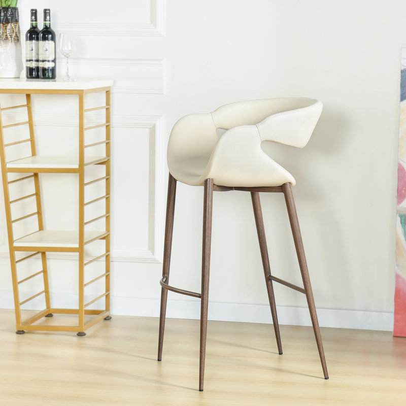 Tabouret de bar à dossier courbé Luna - Beige clair et noyer - ensemble de 2, Beige clair
