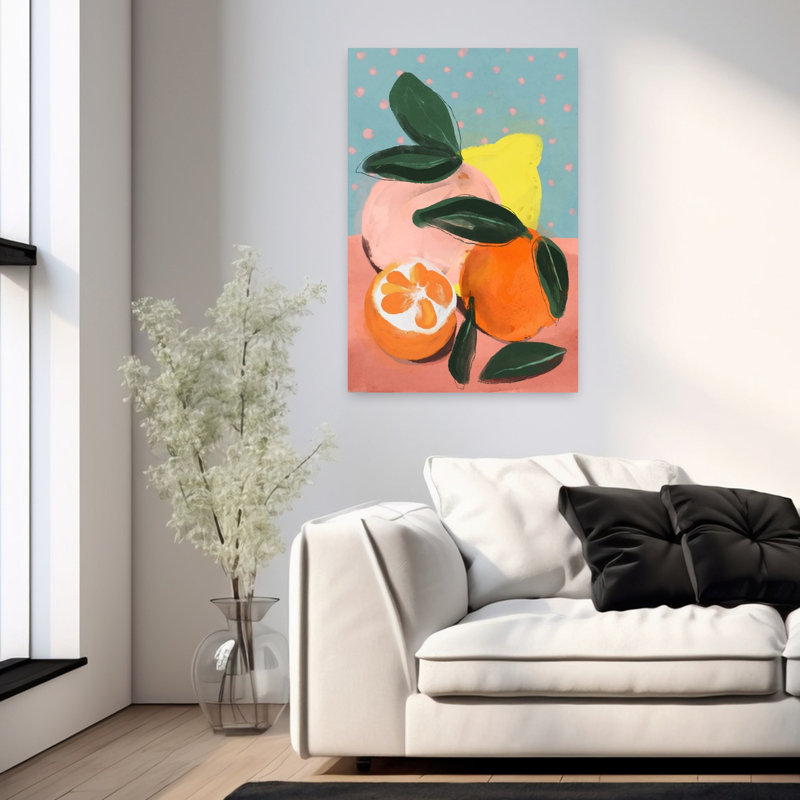 Art contemporain avec paysage abstrait ludique, H 36 po x l 24 po