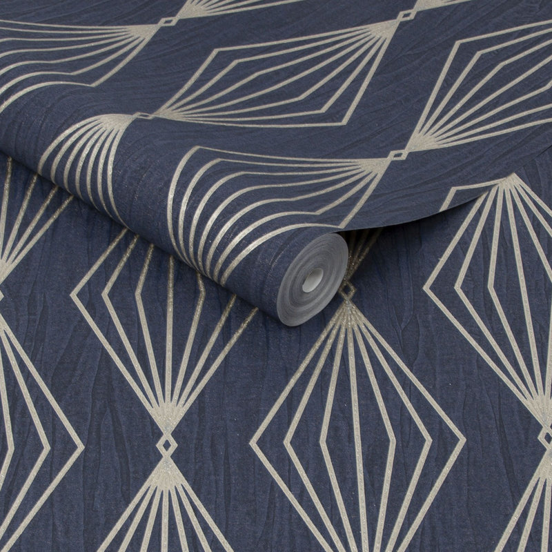 Boutique Marquise Geometric Wallpaper, Navy Blue