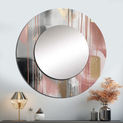 Pink Gold Circle Complexity - Modern Shapes Transitional Round Mirror Wall Decor_MTMIR60241