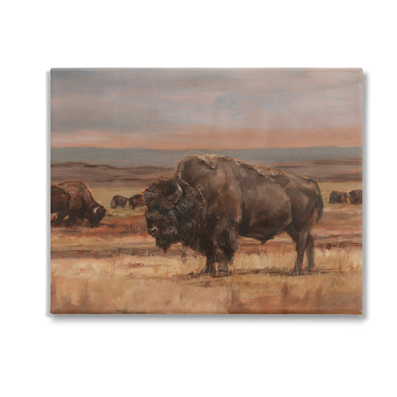 Art mural sur toile, "Rurale pastorale avec bison" par Ethan Harper, H 24 po x l 30 po