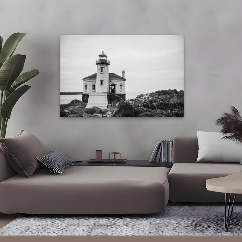 Lookout, phare côtier noir, noir et blanc, H 48 po x l 32 po