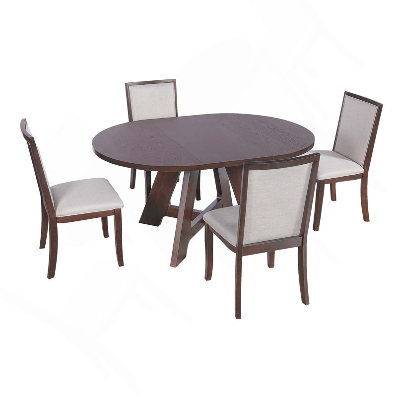 Ensemble de salle à manger de ferme 5 pièces, table ronde extensible pour la cuisine avec rallonge amovible de 18 pouces et 4 chaises de salle à manger rembourrées