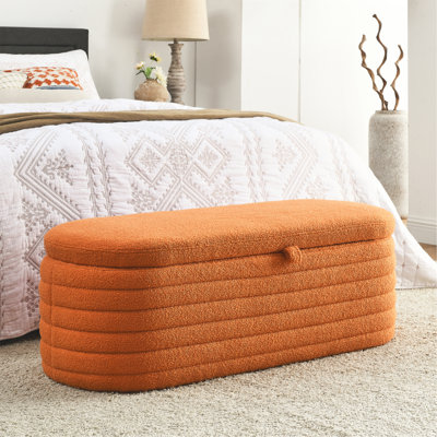 Banc de rangement rembourré en tissu avec repose-pieds de sécurité pour chambre à coucher Welike