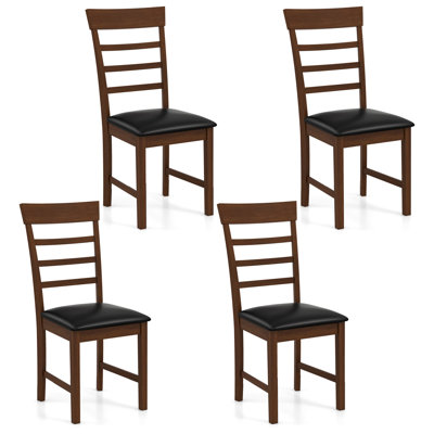  Wooden Dining Chair Set Pu Leather Upholstered Kitchen Chairs w/ Padded Seat