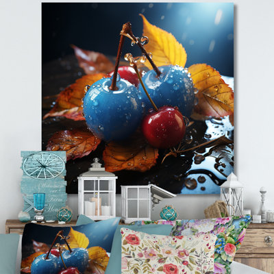 «Blue Autumnal Cherry Glass» - art mural cerise