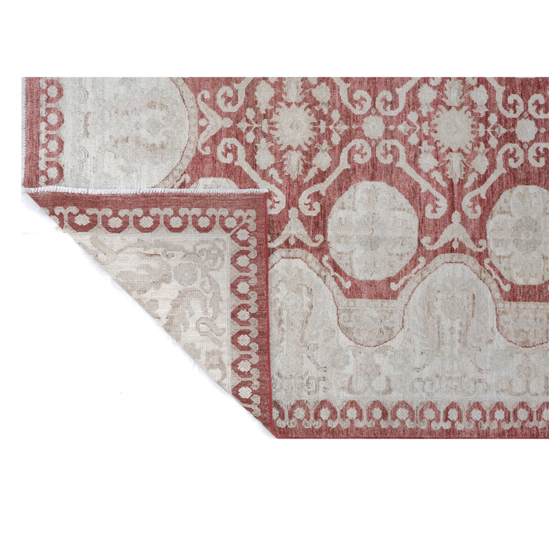High-Quality Hand-Knotted Red And Ivory Area Rug