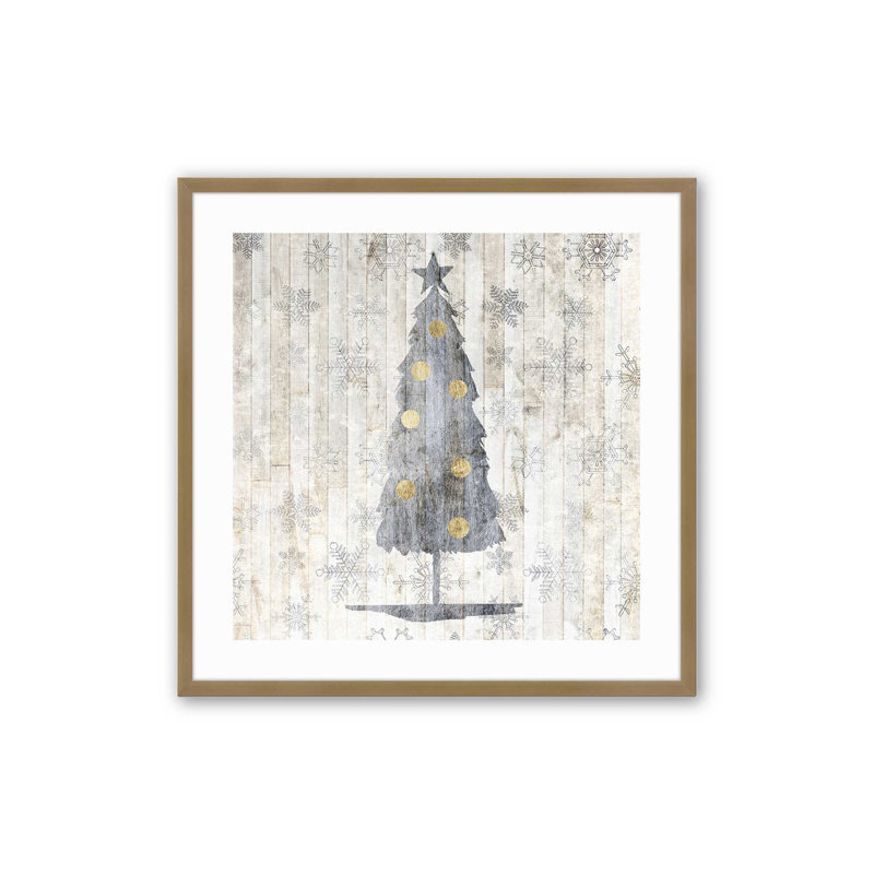 Impression d'arbre de Noël rustique argenté, Cadre simple en or brossé, bois massif, H 13,75 po x l 13,75 po
