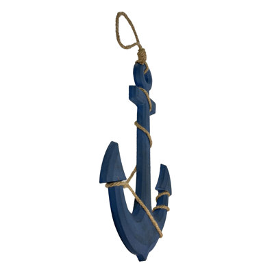 Grande suspension murale d'ancre et de corde de 24 po x 16 po - Finition bleue peinte à la main pour une élégance nautique - Installation facile - Décor maritime ou de plage captivant