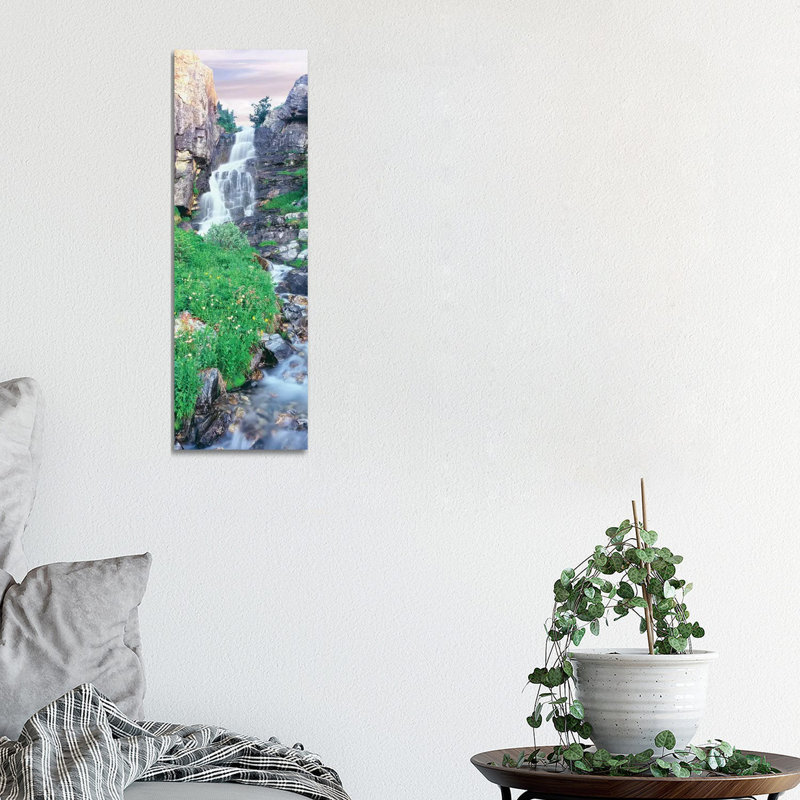 View Of Waterfall Comes Into Rocky River, Broken Falls, East Face, Mount Teewinot, Grand Teton National Park, Wyoming, USA - Wrapped Canvas Panoramic Print