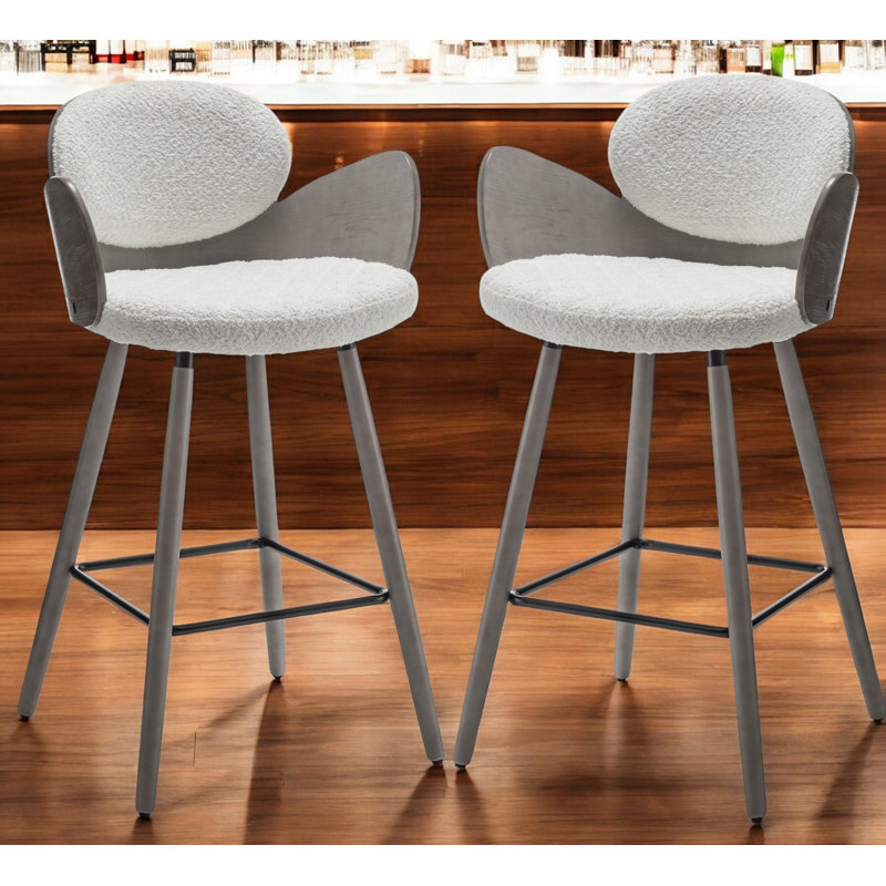 Ensemble de deux chaises de bar 28 po en tissu texturé blanc et gris
