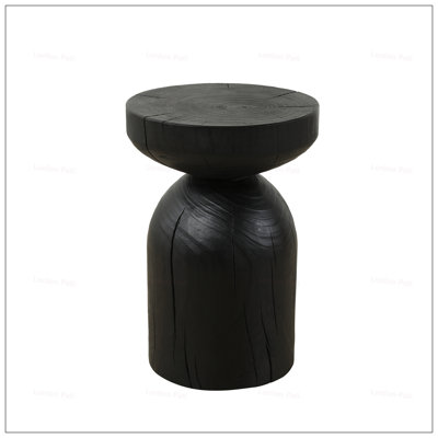 Table de bout d'appoint en bois massif, décor contemporain rond en bois avec finition craquelée rétro brûlée pour le salon et la chambre à coucher