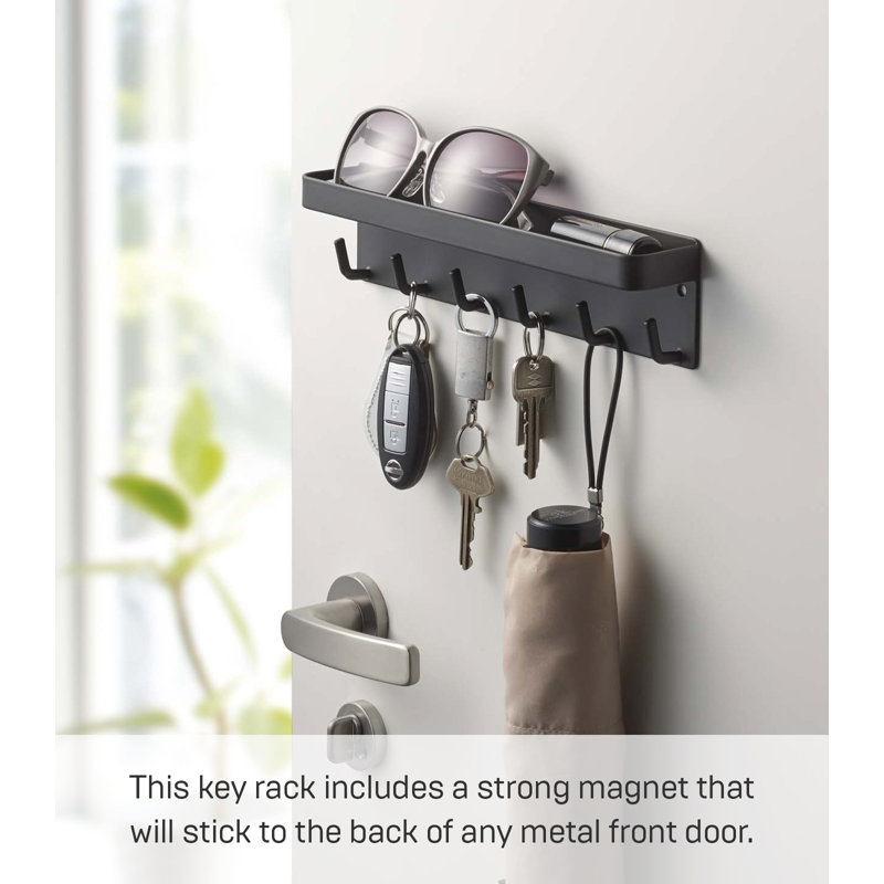 Black Metal Magnetic Key Rack with Tray