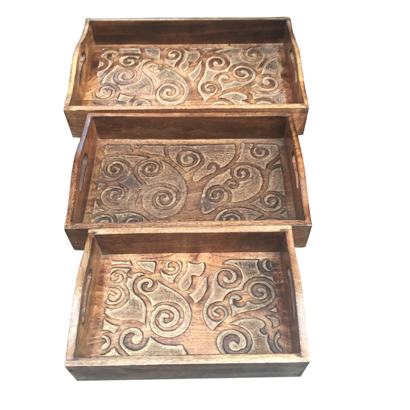 Kujawski Solid Wood Tray, Brown, 8cm H x 31cm W x 20cm D