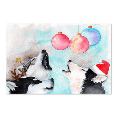 «Three Funny Cute Husky Dogs in Christmas Hats», reproduction sur toile