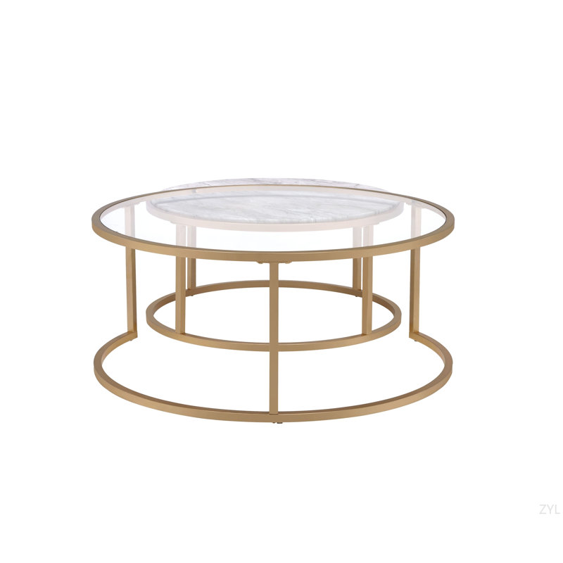 Ensemble de tables gigognes à plateau en pierre d'ingénierie et finition dorée