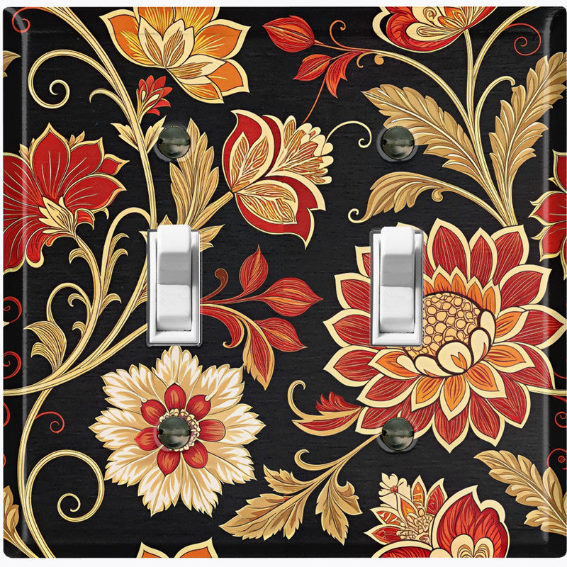 Couvercle de plaque d'interrupteur en métal; Bascule de taille standard US à 2 bandes - élégant motif floral baroque