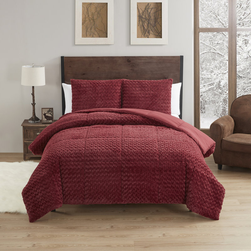 King Cream Faux Fur Reversible Comforter Set