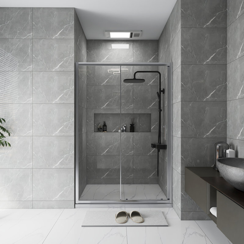 48.In W X 72.In H Single Sliding  Shower Door | 1/5 Inch Thick  Transparent Tempered  Glass | Beautiful And Durable | Equipped With Stainless Steel Handle | Chrome