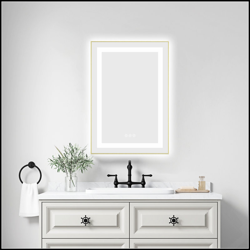 Miroir de salle de bain DEL, Doré, 30 po x 20 po
