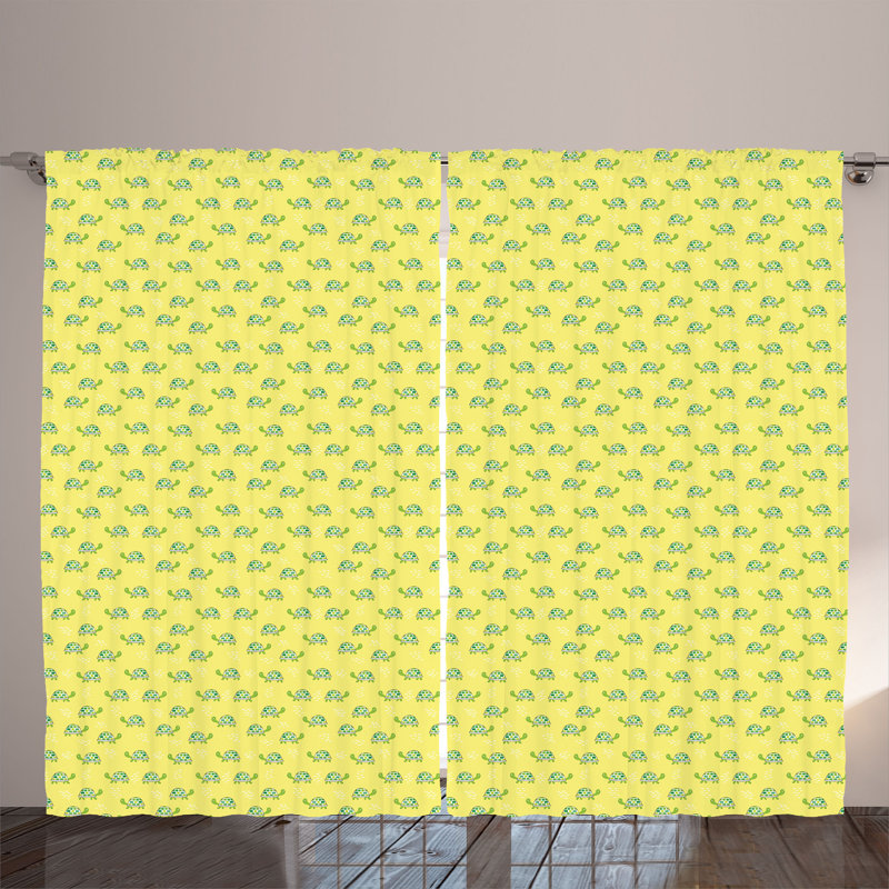 Rustic curtain, childish nursery natural, green and yellow