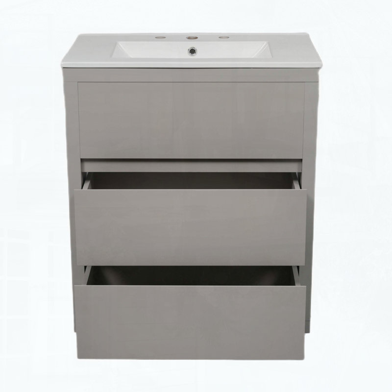 Ensemble de meuble-lavabo double avec deux lavabos en céramique séparés, Gris