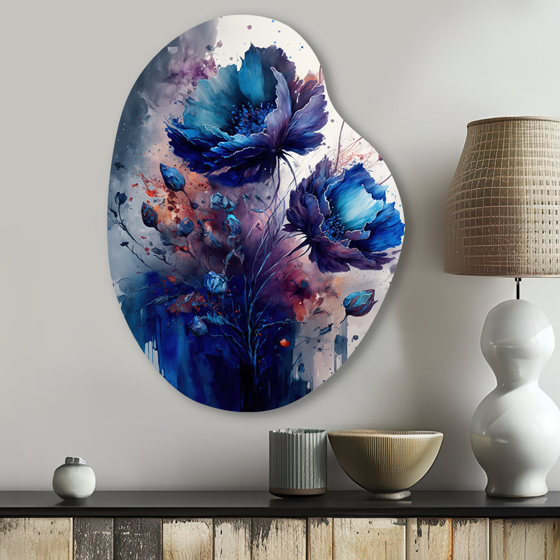 Décoration murale vibrante en forme de poire - Bouquet de fleurs bleu éclatant II, H 30 po x l 22 po