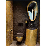 Vast Studio Aged Brass/White Freestanding Pedestal Sink – Sculpted Solid Surface Basin with Curved Modern Silhouette & Seamless Luxury Matte Finish