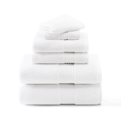 TOWN & COUNTRY EVERYDAY 6-Piece Assorted Solid Dobby Border Set, 2 Bath, 2 Hand, 2 Wash, 100% Cotton