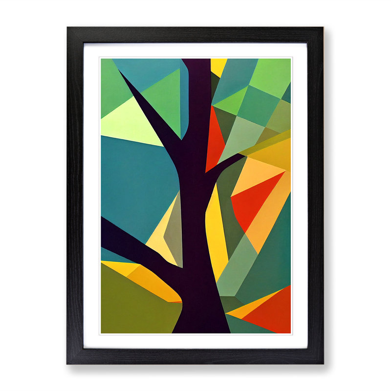 FRM-V0523-2538X Tree Abstract Block Vol.6 - Single Picture Frame Print, 64cm H x 46cm W x 2cm D, Walnut