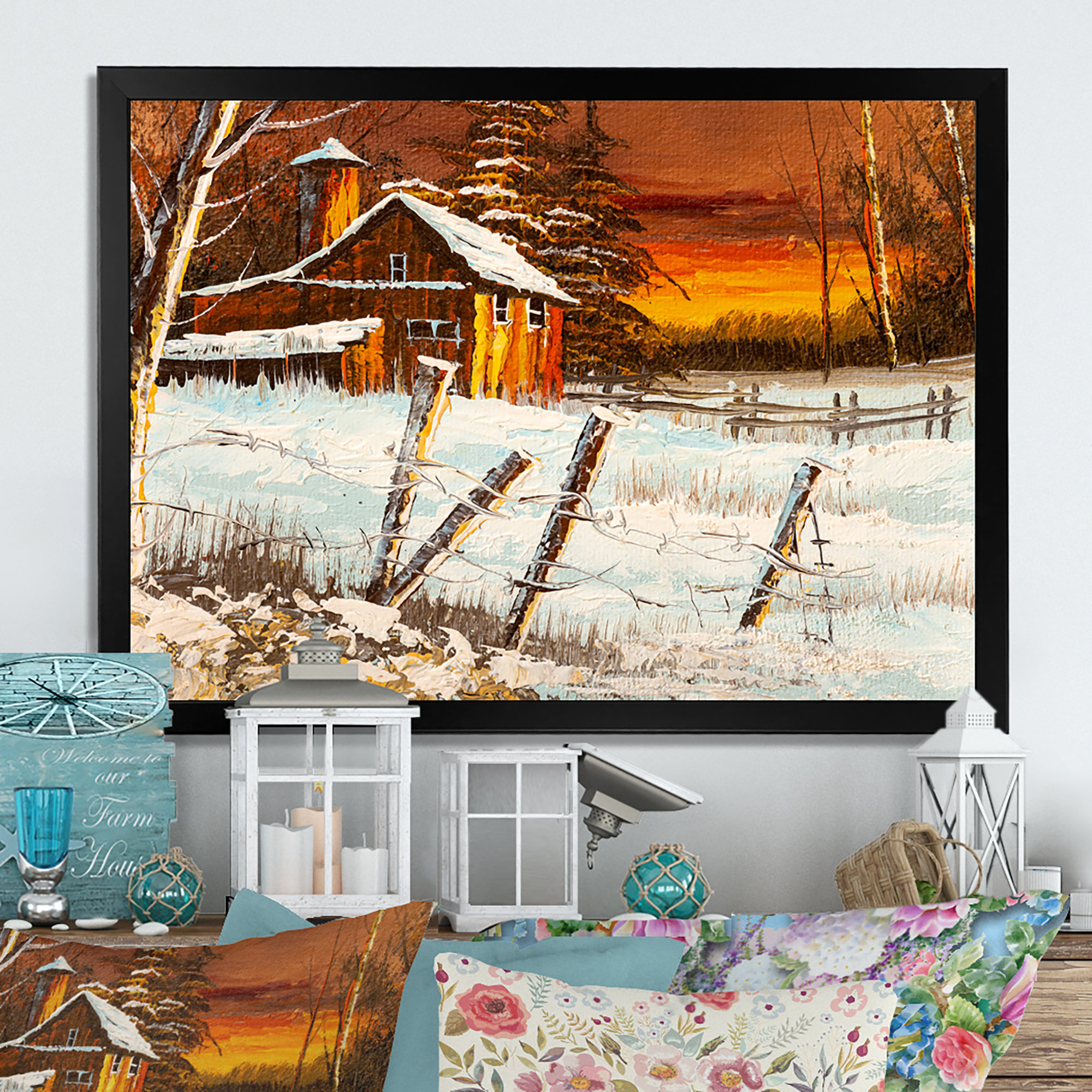 August Grove Old Barn In Evening Winter Times - Traditional Canvas Wall ...