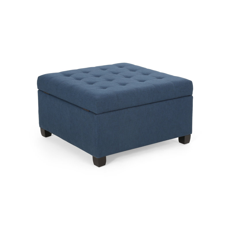 Upholstered Tufted Fabric Storage Ottoman, Navy Blue