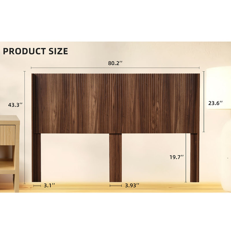 Tête de lit en bois de très grande taille, tête de lit en bois de 80,2 po de largeur seulement, têtes de lit de style campagne moderne, panneau cannelé mural, têtes de lit à oreilles Boho