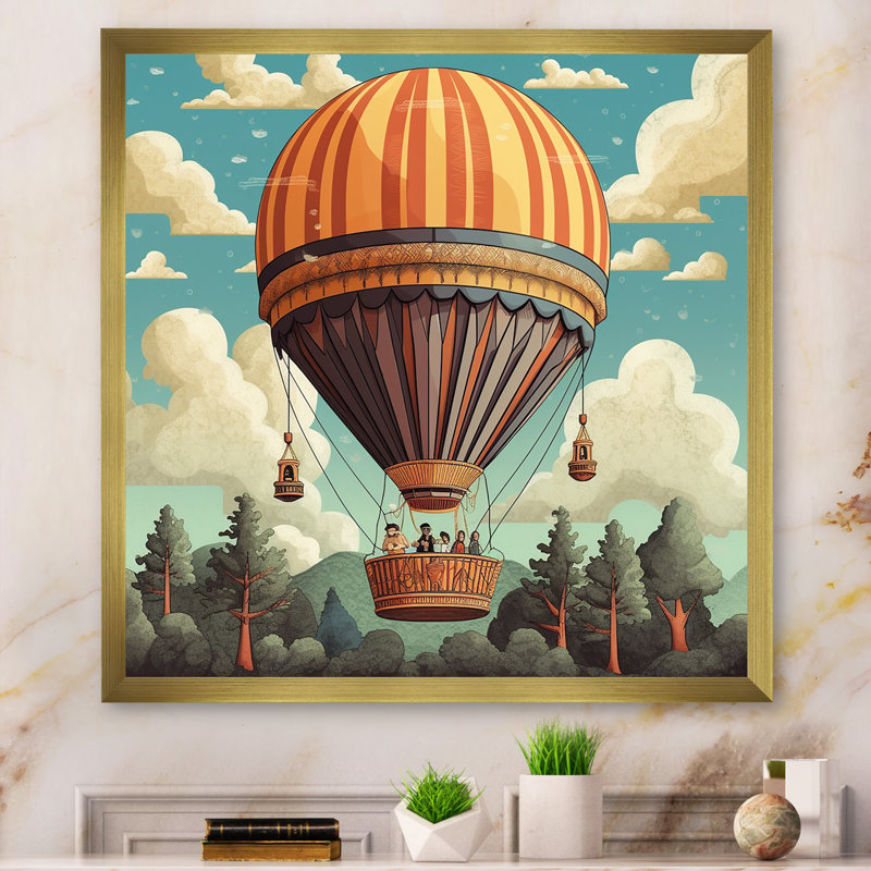 Paysage de ballon à air chaud rétro I - impressions sur toile transport, H 16 po x l 16 po x P 1 po