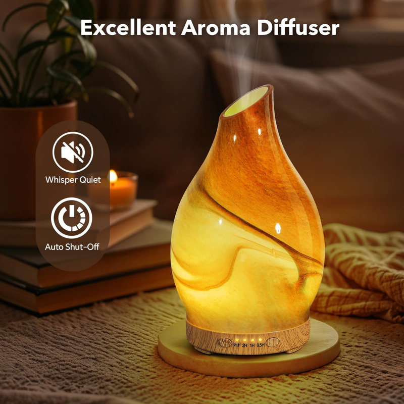 Diffuseur d'huiles essentielles, diffuseur d'aromathérapie en verre de 120 ml avec 7 lumières de couleur, arrêt automatique et 4 réglages de minuterie, diffuseur ultrasonique à brume fraîche pour le bureau de la maison (Dessert)