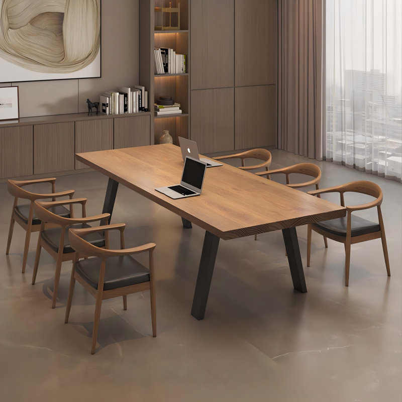 Table de conférence de 78,74 po en bois massif brun de style industriel américain, 29.53" H x 78.74" W x 31.5" D