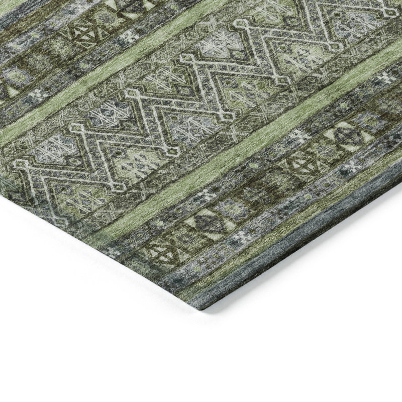 Tapis olive intérieur / extérieur lavable à la machine Claudian ACN1644, Rectangle 10 pi x 14 pi