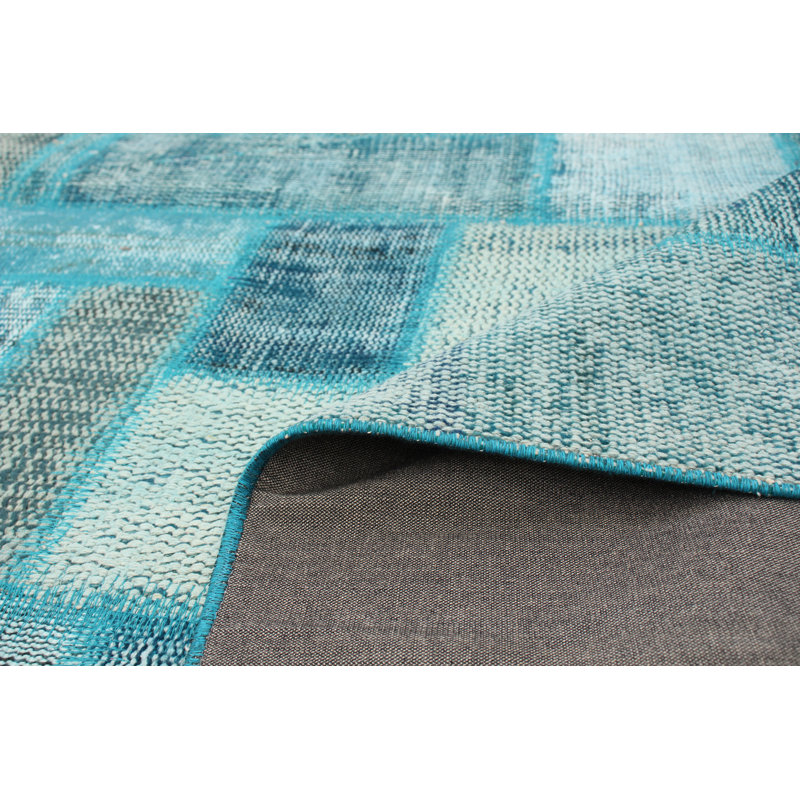 Tapis en laine bleu/gris 7 pi x 9 pi 9 po noué la à la main one-of-kind Liutulf