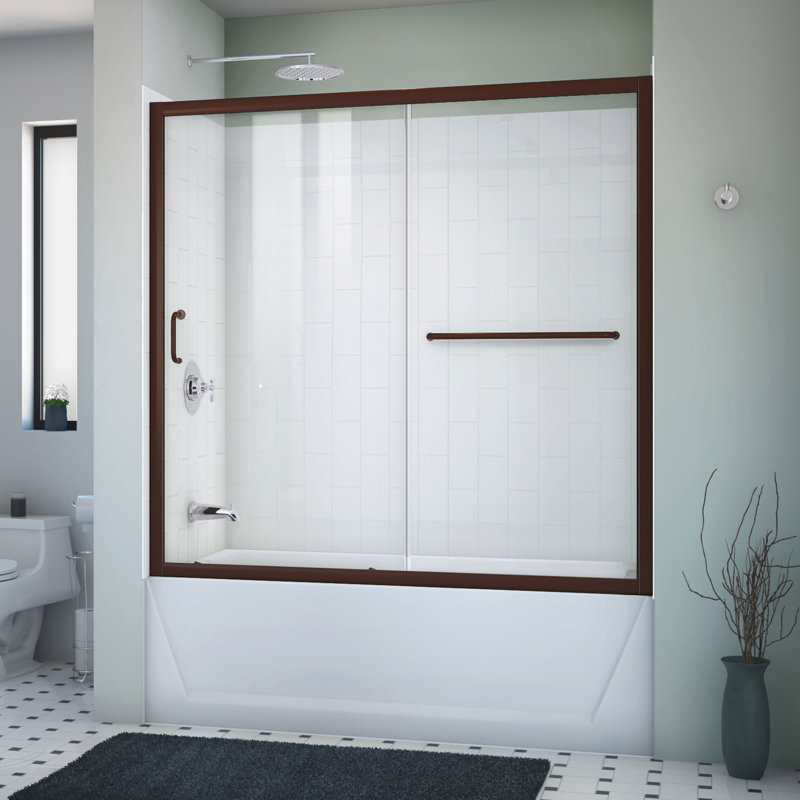Infinity-Z 60" Clear Glass Sliding Tub Door with Dark Bronze Frame