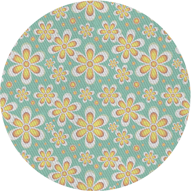 Tapis vert à motif floral Selin, Rond 6 pi